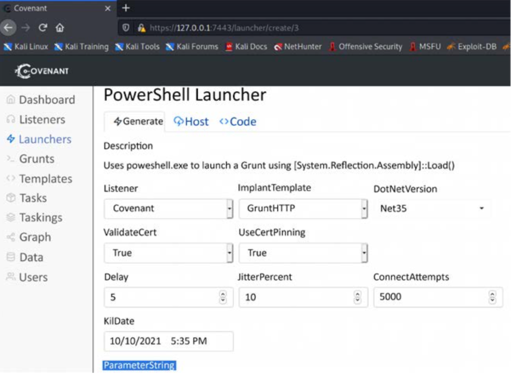 Setting the right listener and generating the payload in the PowerShell Launcher section