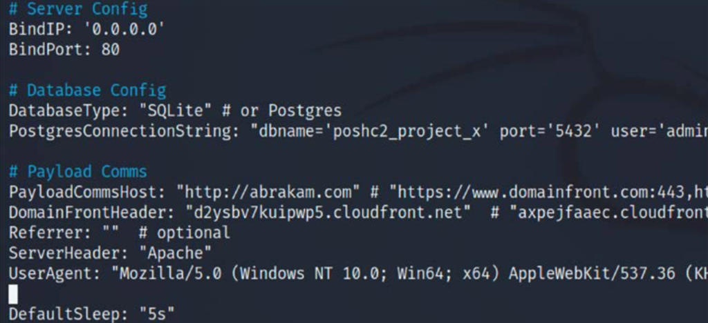 Configuring the PoshC2 to run on port 80 along with the domain front header with a vulnerable host