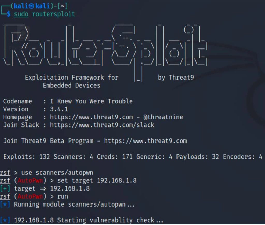 Using Routersploit to exploit a DLink router