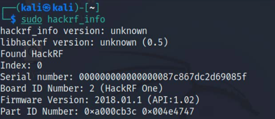  Reading the HackRF device in Kali Linux