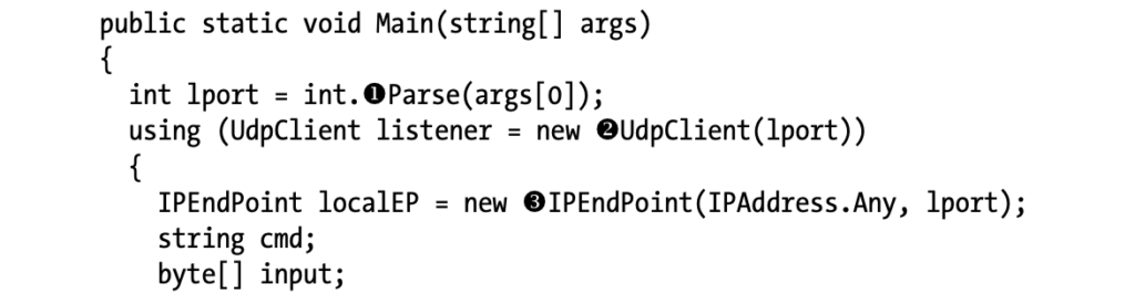 First five lines of the Main() method for the target code
