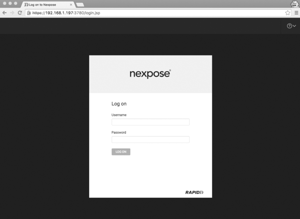 The Nexpose login page
