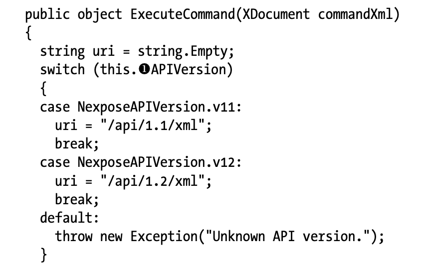 The beginning of the NexposeSession class’s ExecuteCommand() method