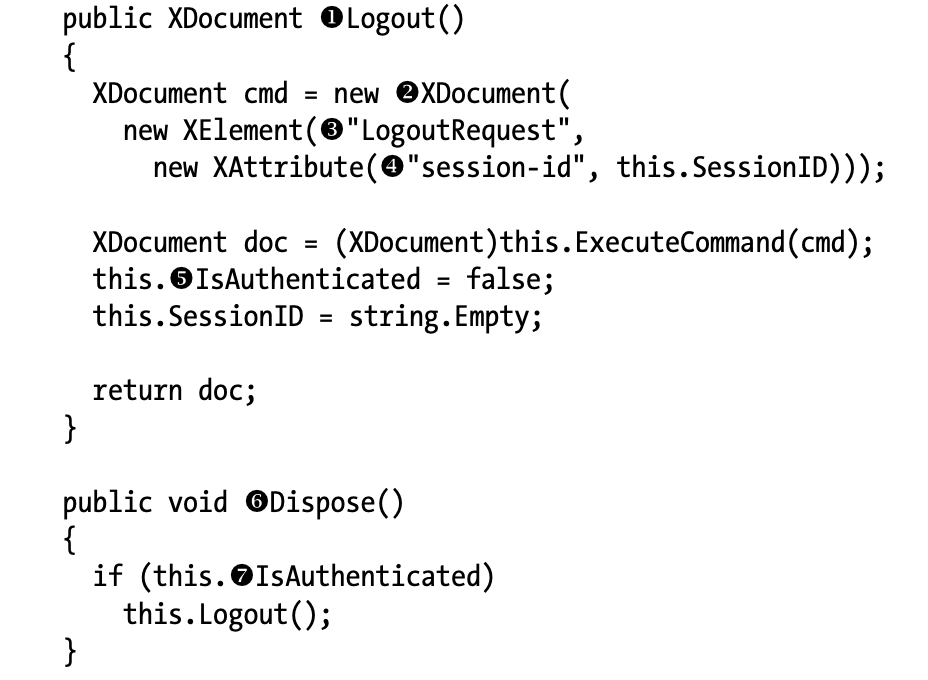 he NexposeSession class’s Dispose() and Logout() methods