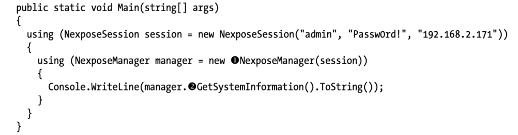 Using the NexposeManager class in the Main() method