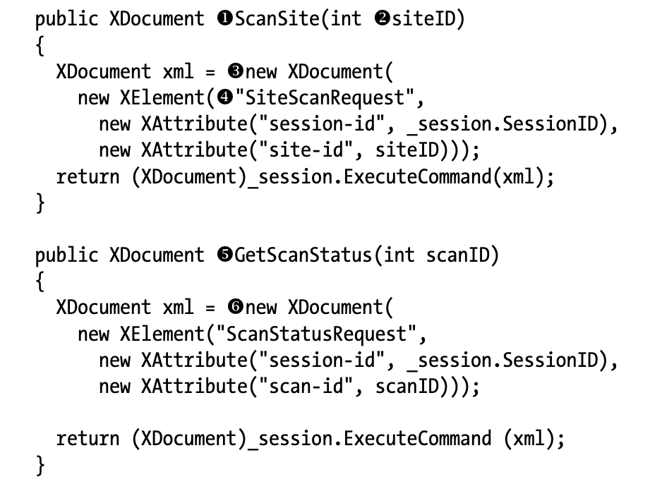  The ScanSite() and GetScanStatus() methods in the NexposeManager class
