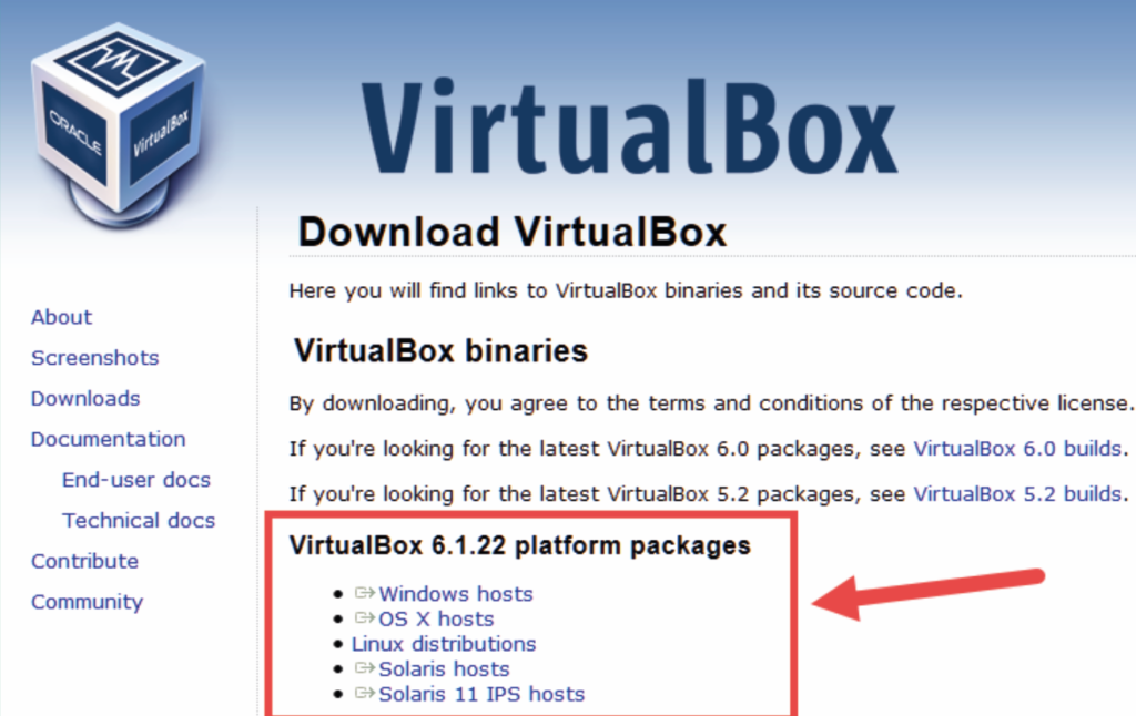 VirtualBox download page