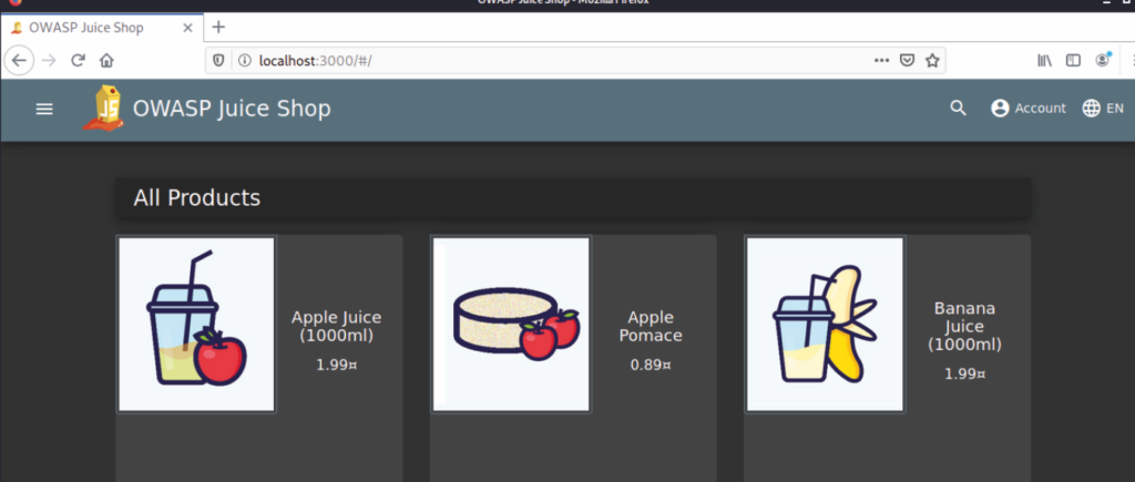OWASP Juice Shop user interface