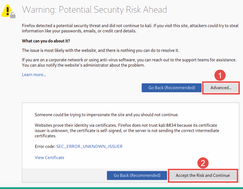 Web browser security warning
