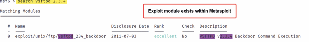 Searching for an exploit module
